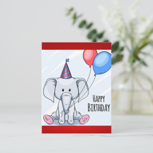 Happy Birthday Elephant Postkarte (Stehend Vorderseite)