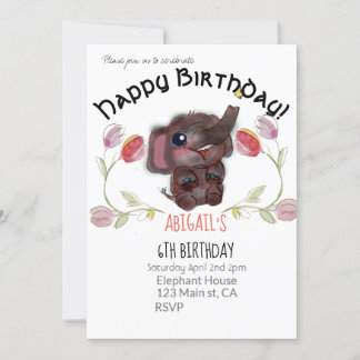 Happy Birthday Elephant und Tulips Einladung
