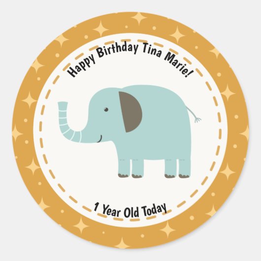 Happy Birthday Elephant Zoo Tiere Runder Aufkleber (Vorderseite)