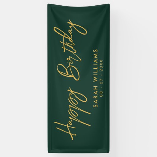 Happy Birthday Emerald Green Gold Modern Script Banner (Vertikal)