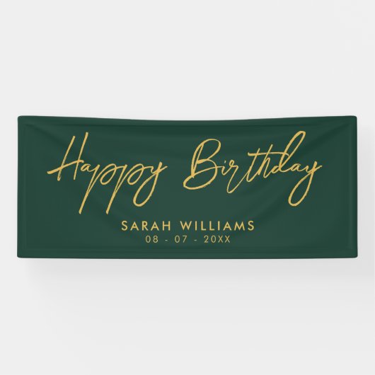 Happy Birthday Emerald Green Gold Modern Script Banner (Horizontal)