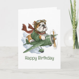 Happy Birthday English Bulldog Pilot Flugzeug Karte