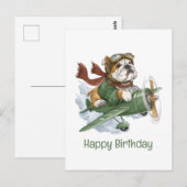 Happy Birthday English Bulldog Pilot Flugzeug Postkarte (Vorne/Hinten)