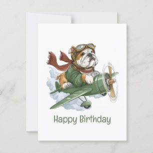 Happy Birthday English Bulldog Pilot Flugzeug Postkarte