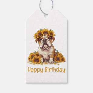 Happy Birthday English Bulldog Sunflower Crown Geschenkanhänger