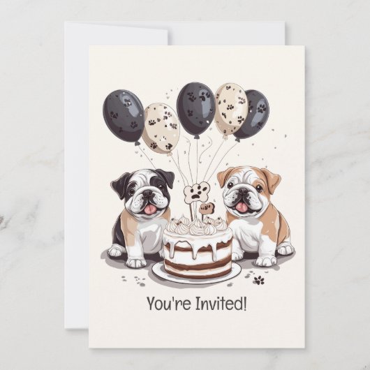 Happy Birthday English Bulldogs Einladung (Vorderseite)