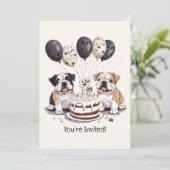 Happy Birthday English Bulldogs Einladung (Stehend Vorderseite)