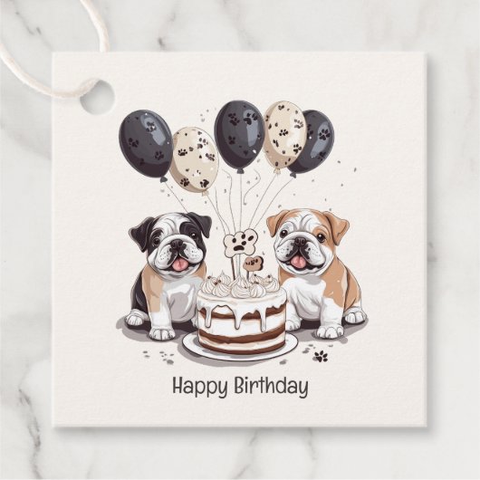Happy Birthday English Bulldogs Geschenkanhänger (Vorderseite)