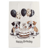 Happy Birthday English Bulldogs Mittlere Geschenktüte (Rückseite)