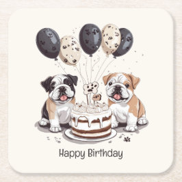 Happy Birthday English Bulldogs Rechteckiger Pappuntersetzer
