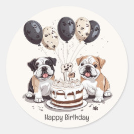 Happy Birthday English Bulldogs Runder Aufkleber