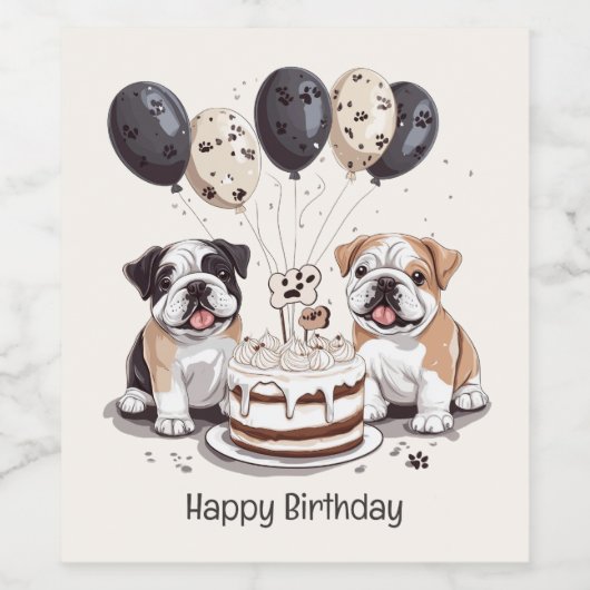 Happy Birthday English Bulldogs Weinetikett (Einzelnes Label)