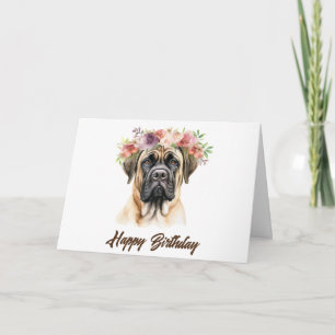 Happy Birthday English Mastiff Hund mit Blume Karte