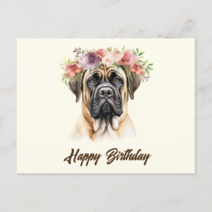 Happy Birthday English Mastiff Hund mit Blumen  Postkarte