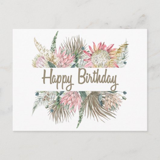 Happy Birthday Exotic Watercolor Blume, Verlassen Postkarte (Vorderseite)