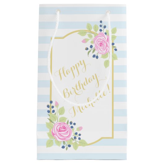 Happy Birthday Extravagante Rose Blueberry Geschen Kleine Geschenktüte (Vorderseite)