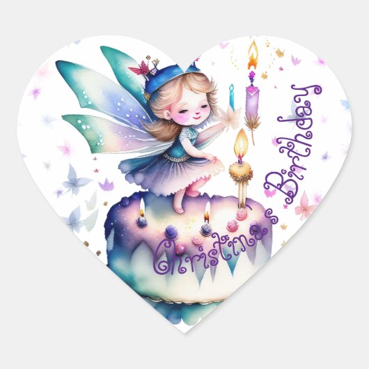 Happy Birthday Fairy 01 Herz-Aufkleber (Vorderseite)