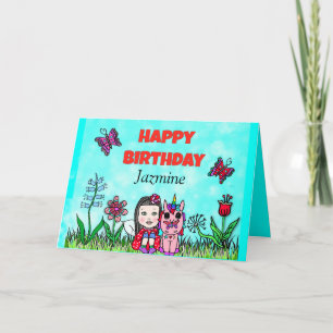 Happy Birthday Fairy and Unicorn Personalisiert Karte