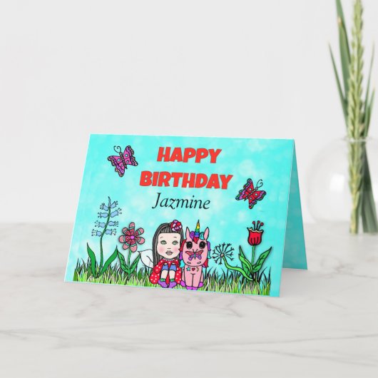 Happy Birthday Fairy and Unicorn Personalisiert Karte (Vorderseite)