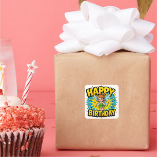 Happy Birthday Fairy Quadratischer Aufkleber