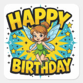 Happy Birthday Fairy Quadratischer Aufkleber (Vorderseite)