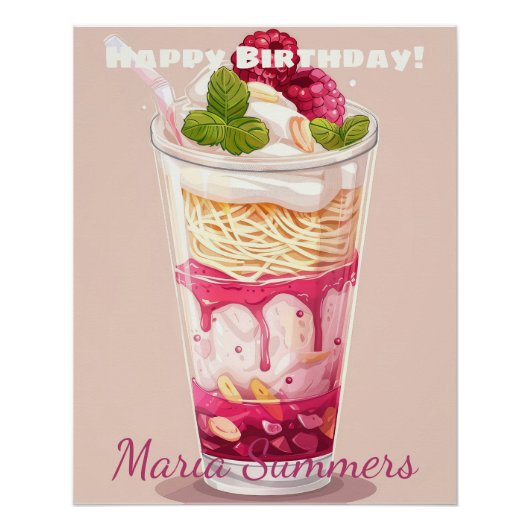Happy Birthday Falooda Ice-Creme Kawaii Cartoon Poster (Vorderseite)