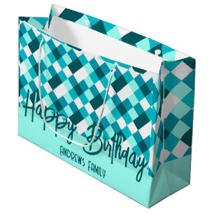 Happy Birthday Familie Türkis Große Geschenktasche Geschenktüte