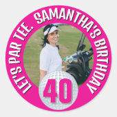 Happy Birthday Fantastic Pink Lady Golfer Runder Aufkleber (Vorderseite)
