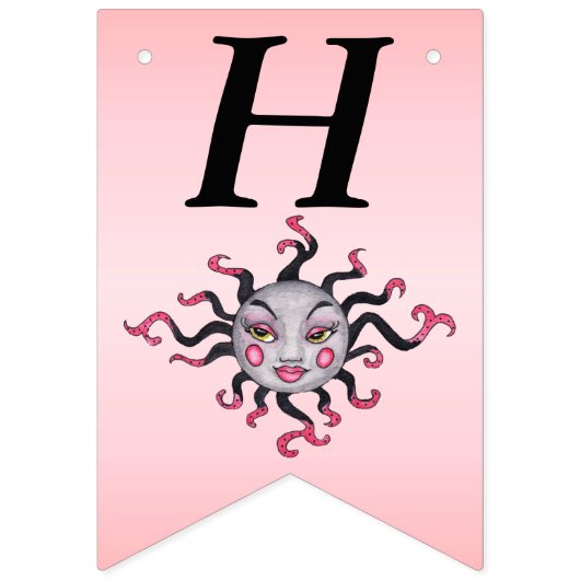 Happy Birthday Fantasy Sun Hübsche Gesichter Pink  Wimpelkette (Erste Fahne)