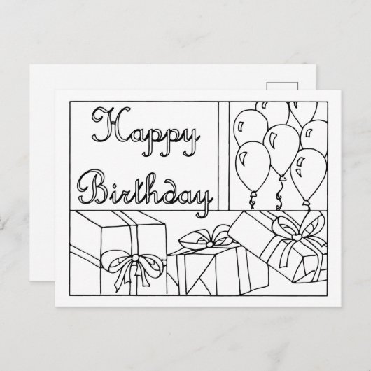 Happy Birthday Farbe it in Postcard Postkarte (Vorne/Hinten)