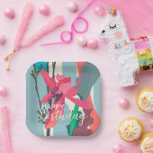 Happy Birthday farbenfroh Pink Magnolia Abstrakt Pappteller (Party)