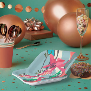 Happy Birthday farbenfroh Pink Magnolia Abstrakt Pappteller