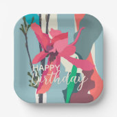 Happy Birthday farbenfroh Pink Magnolia Abstrakt Pappteller (Vorderseite)