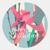 Happy Birthday farbenfroh Pink Magnolia Abstrakt Runder Aufkleber (Vorderseite)