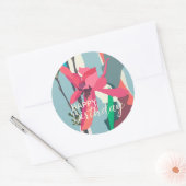Happy Birthday farbenfroh Pink Magnolia Abstrakt Runder Aufkleber (Umschlag)