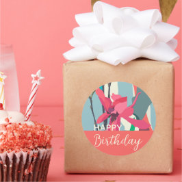 Happy Birthday farbenfroh Pink Magnolia Abstrakt Runder Aufkleber