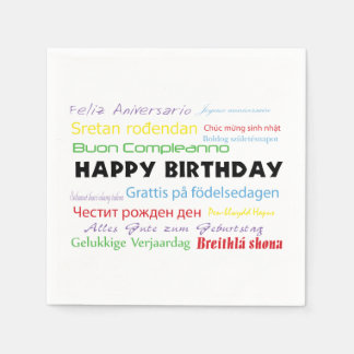 Happy Birthday farbenfroh viele Sprachen Typografi Serviette