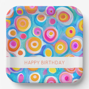 Happy Birthday Farbenfrohe Abstrakte Zirkel Kunst Pappteller