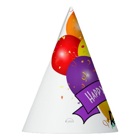 Happy Birthday farbenfrohe Ballon Vorlage Partyhütchen (Links)