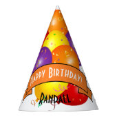 Happy Birthday farbenfrohe Ballon Vorlage Partyhütchen (Vorderseite)