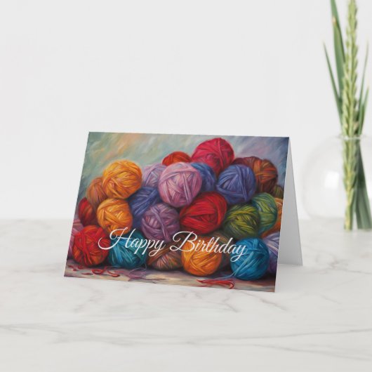 Happy Birthday farbenfrohe Balls of Wool Yarn Karte (Vorderseite)