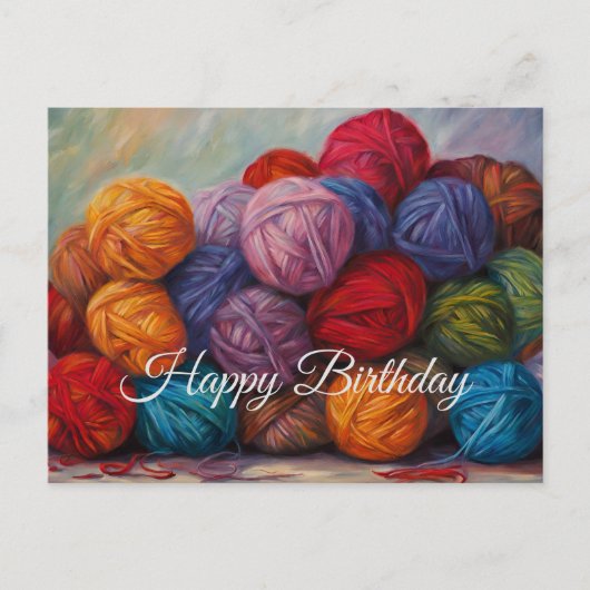 Happy Birthday farbenfrohe Balls of Wool Yarn Postkarte (Vorderseite)