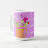Happy Birthday farbenfrohe Blume Kaffeetasse (Vorderseite Links)