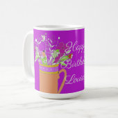 Happy Birthday farbenfrohe Blume Kaffeetasse (Vorderseite Links)
