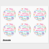 Happy Birthday farbenfrohe Bright Fun Word Cloud Runder Aufkleber (Blatt)