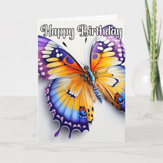 Happy Birthday farbenfrohe Butterfly-Illustration Karte (Vorderseite)
