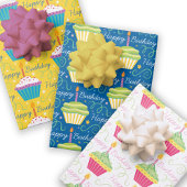 Happy Birthday farbenfrohe Cupcakes Geschenkpapier Set