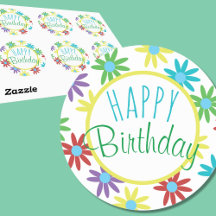 Happy Birthday farbenfrohe florale Stickers