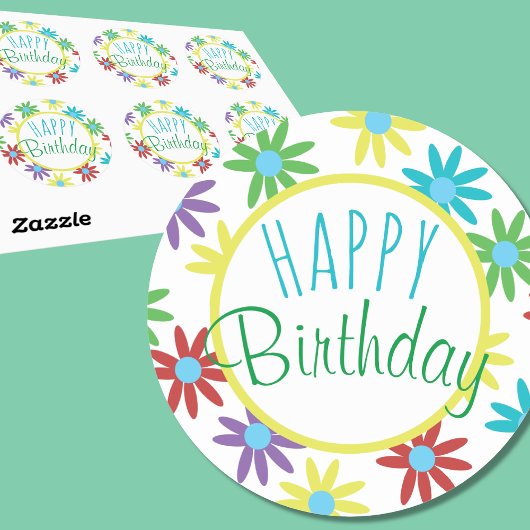 Happy Birthday farbenfrohe florale Stickers