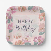 Happy Birthday farbenfrohe Frühlingsblumen Pappteller (Vorderseite)